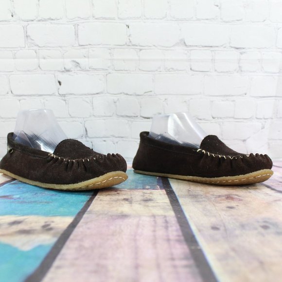 Bearpaw Brown Suede Shearling Lined Moccasin Slip On Slippers Size 10 - Picture 3 of 9